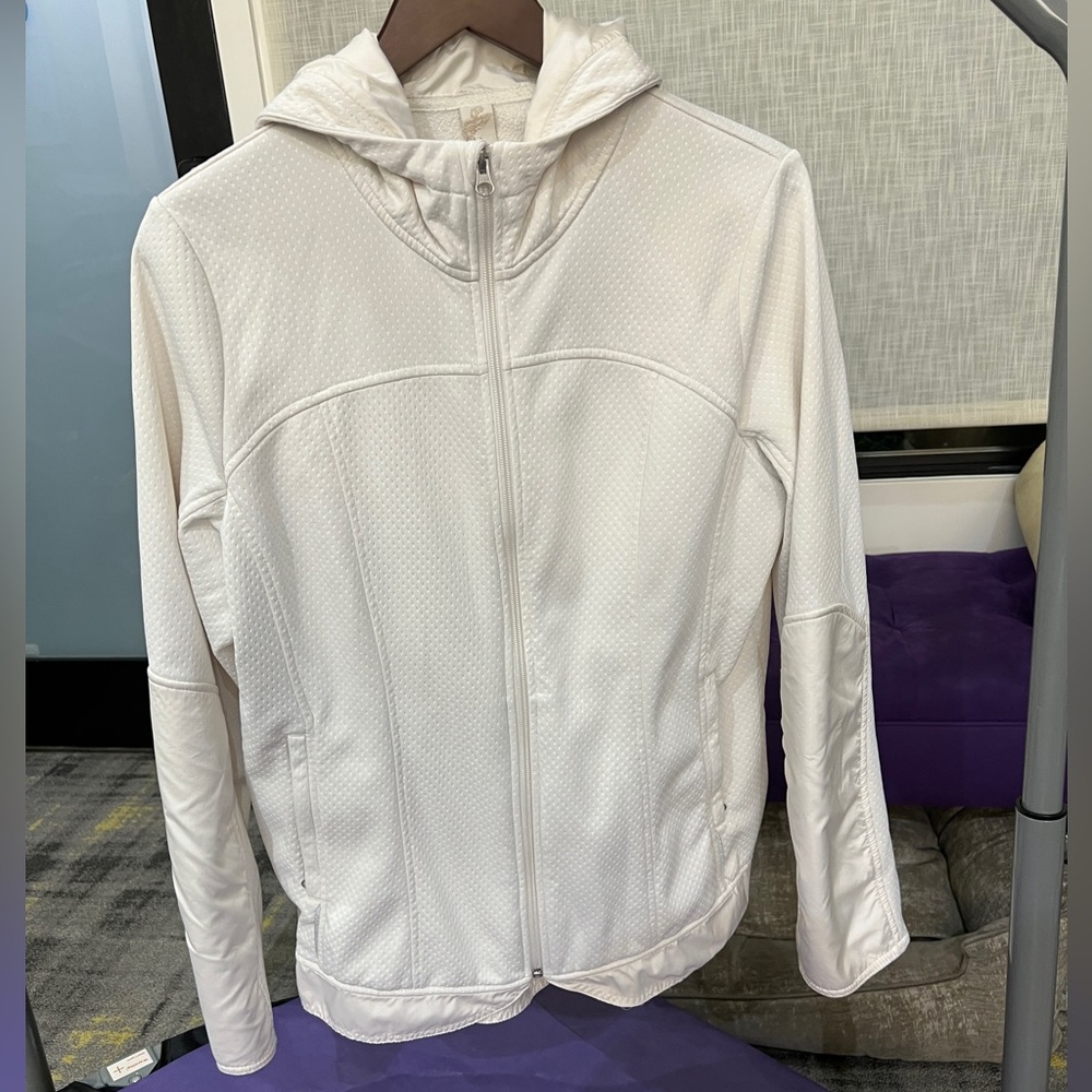 Prana zip-up base layer jacket with hood & pockets. XL. White. EUC.